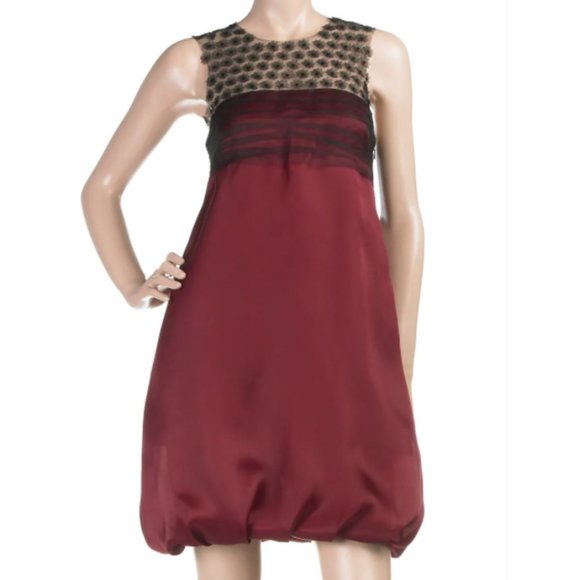 Lela Rose Dress 6 Silk Daisy Mesh Bubble Mini Red Holiday - Picture 3 of 13